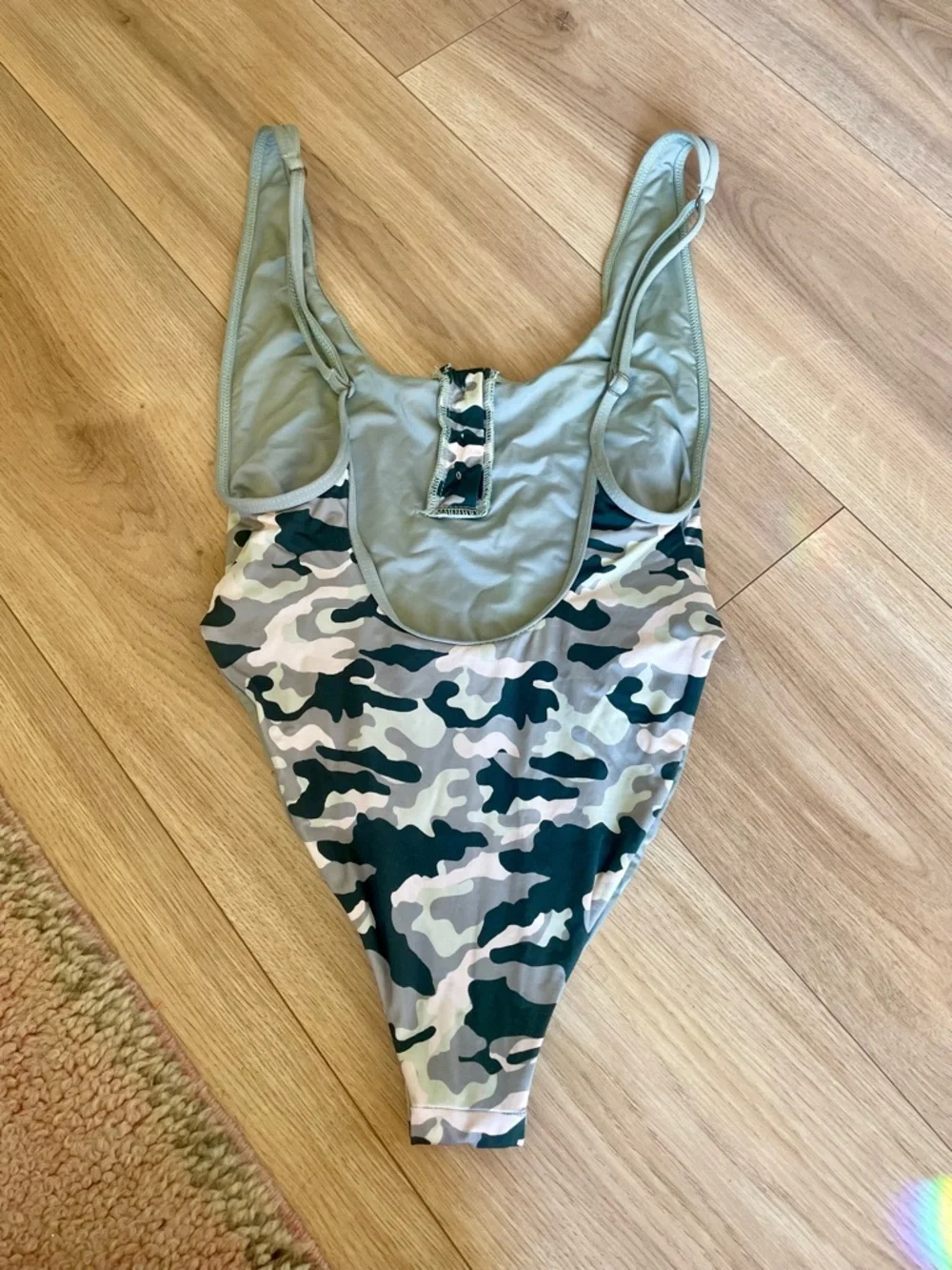 Frankie's Bikinis Scoop Neck Camo One-Piece in Sage Green